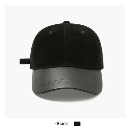 Women's Retro Suede Patchwork Baseball Cap – Leather Brim Dome Crown