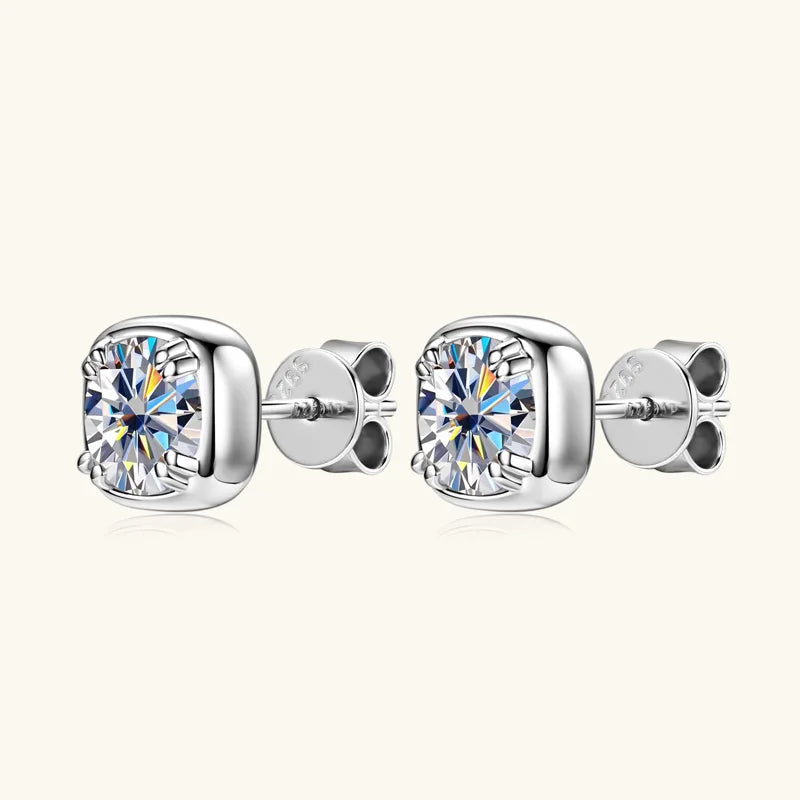Round Moissanite Square-Setting Stud Earrings