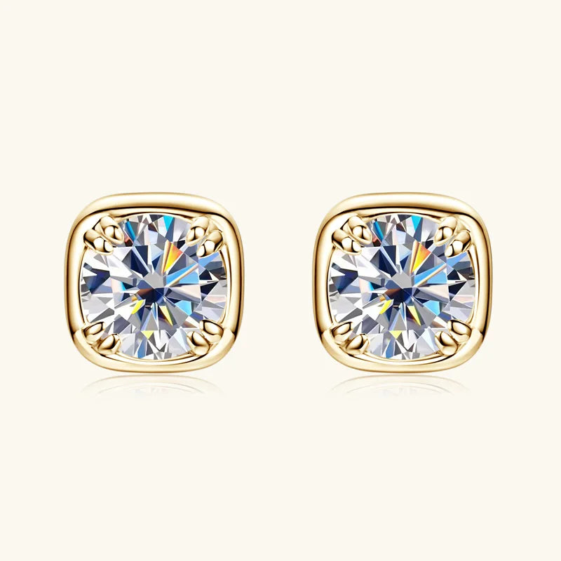 Round Moissanite Square-Setting Stud Earrings