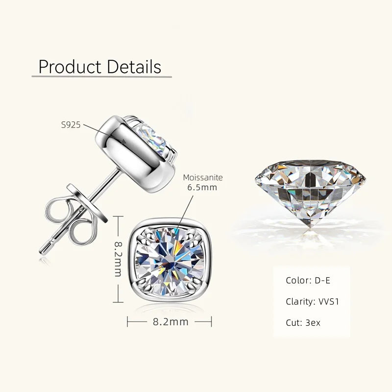 Round Moissanite Square-Setting Stud Earrings