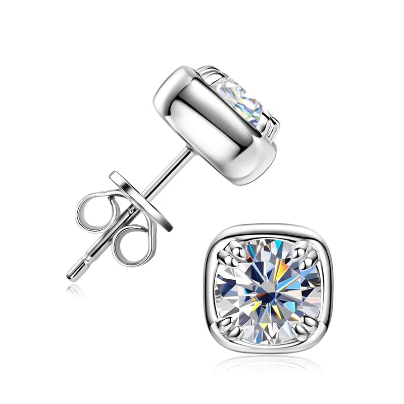 Round Moissanite Square-Setting Stud Earrings