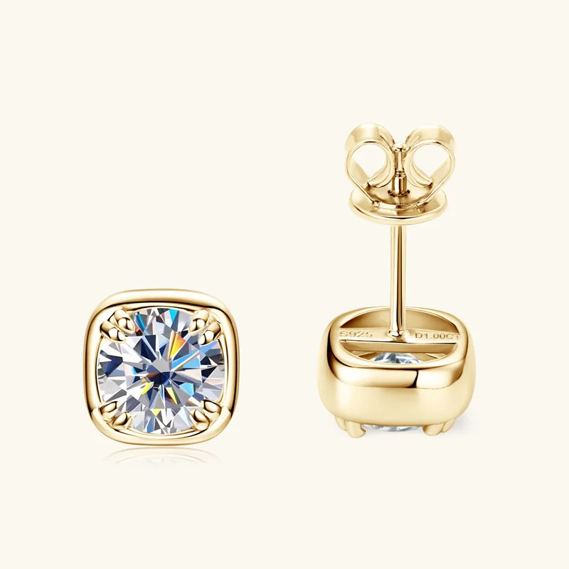 Round Moissanite Square-Setting Stud Earrings