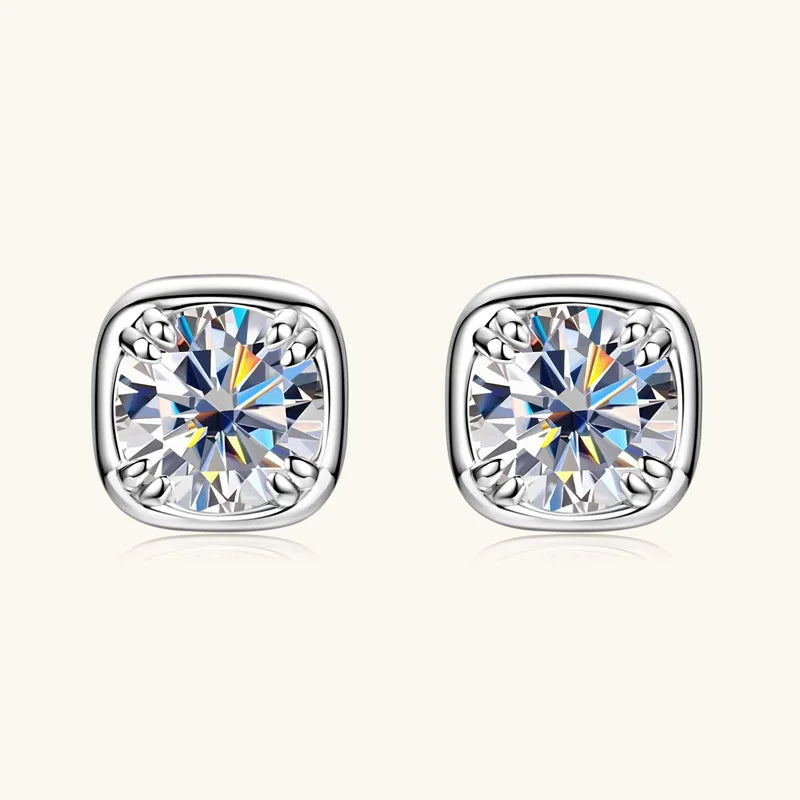Round Moissanite Square-Setting Stud Earrings