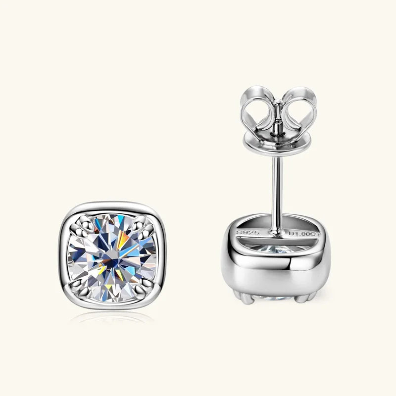 Round Moissanite Square-Setting Stud Earrings