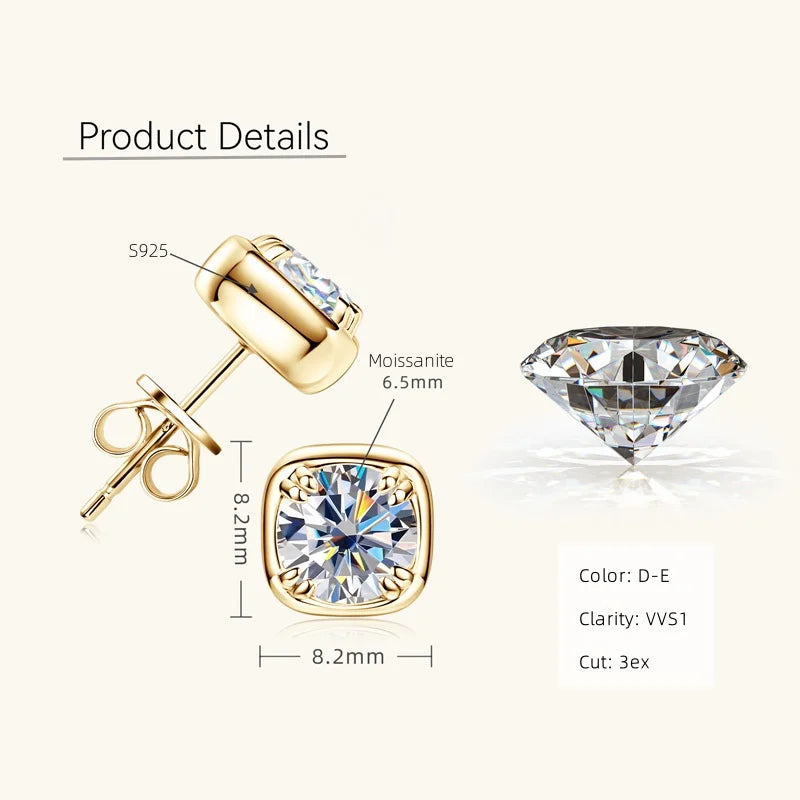 Round Moissanite Square-Setting Stud Earrings