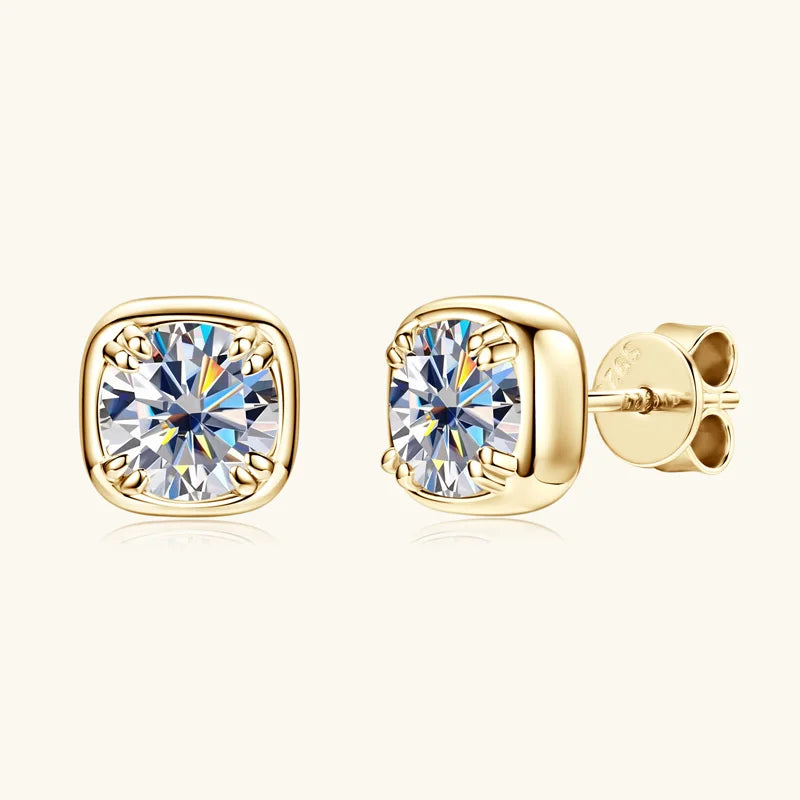 Round Moissanite Square-Setting Stud Earrings