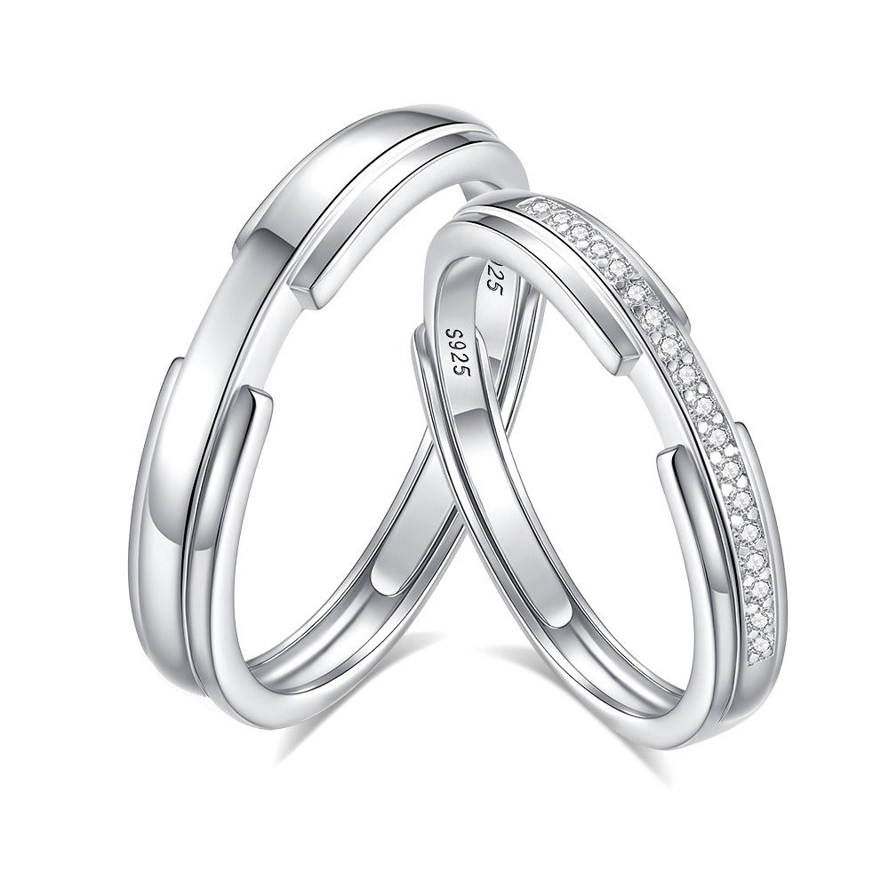 S925 silver diamond couple ring