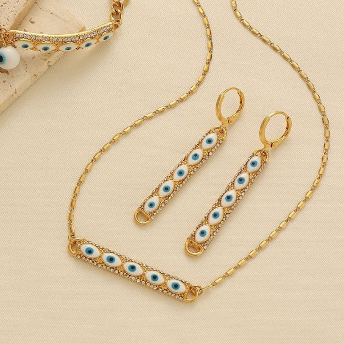 Middle Eastern Evil Eye Necklace, Bracelet and Earring Set