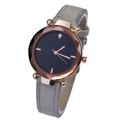 Fashionable Couples Waterdrop-Cut Diamond Frosted Leather Strap Quartz Rhombus Watch For Women
