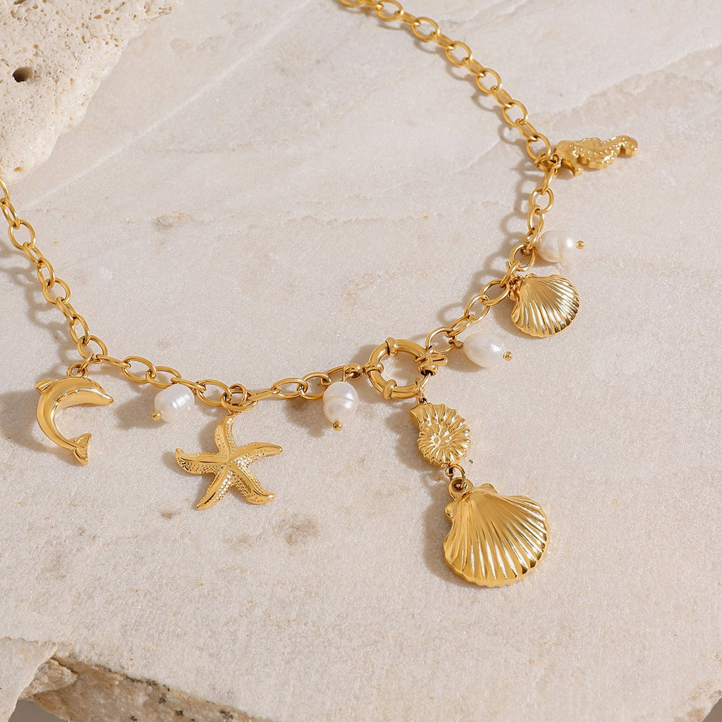 18K gold ocean element with texture design exquisite fashion necklace