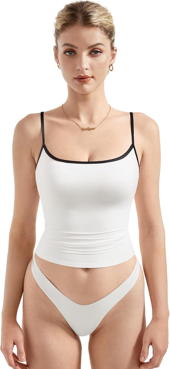 Women Square Neck Tank Top - Summer Cami with Adjustable Straps
