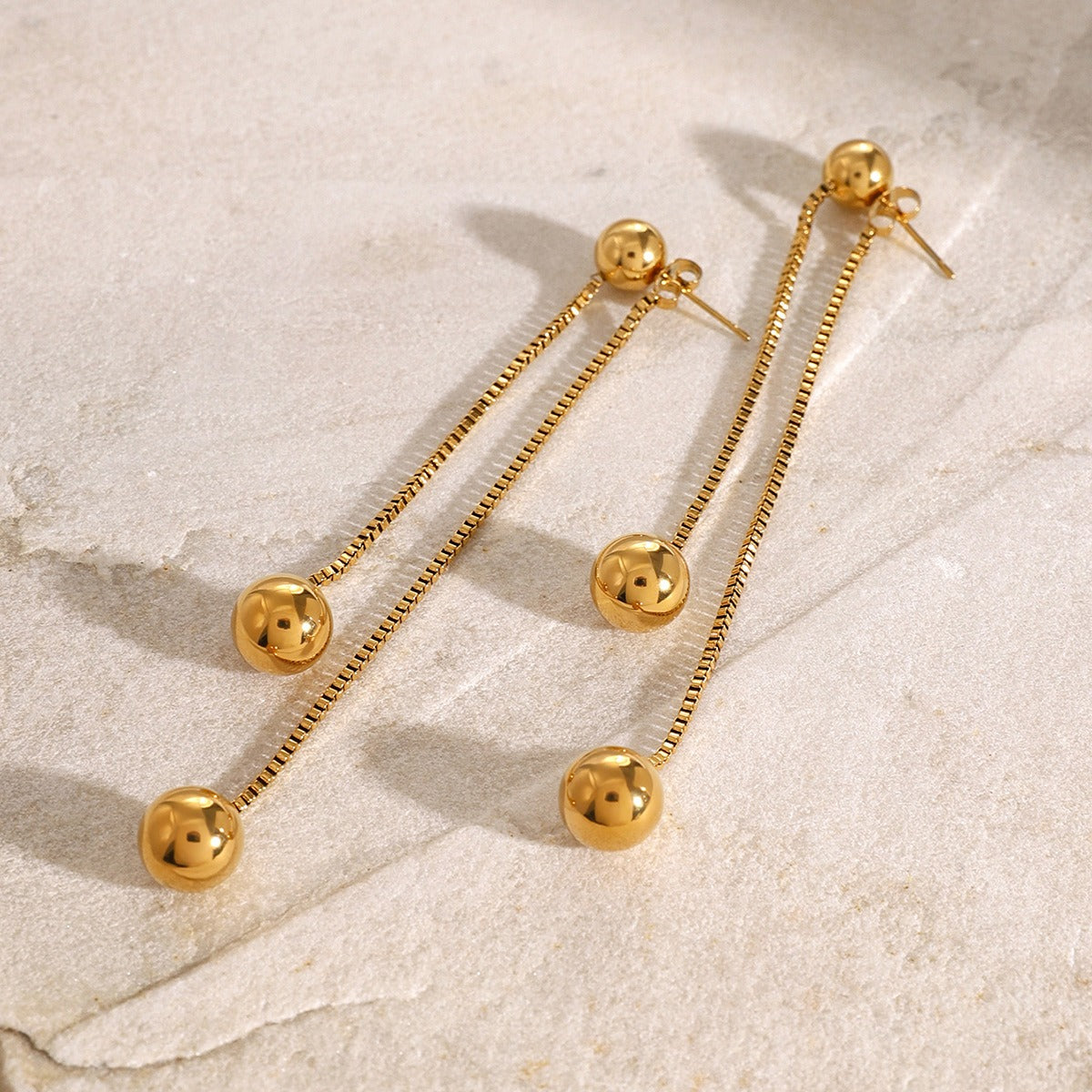 18K gold noble round beads with tassel design light luxury style earrings
