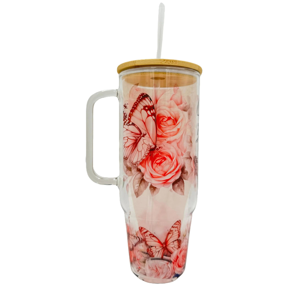 32oz or 40oz God Is Good All The Time custom Sublimation Printed Clear or Frost Glass Tumbler, Mug, Cup with Handle