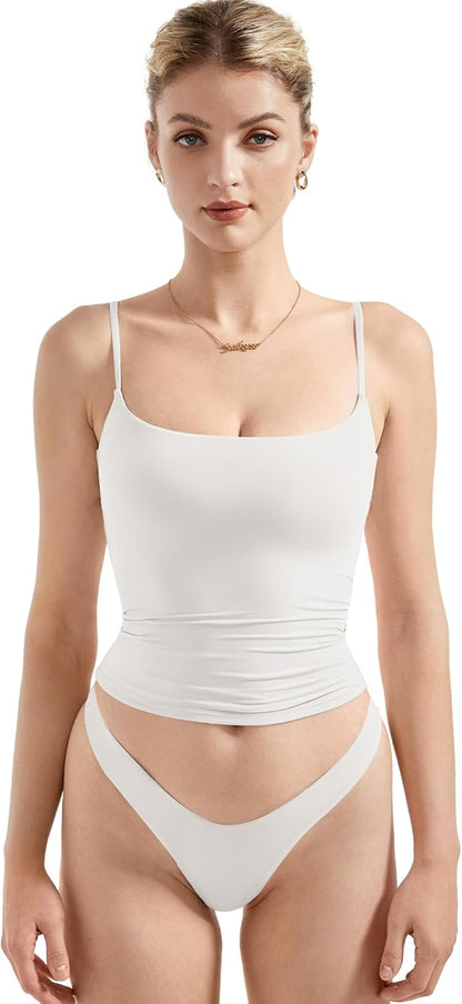 Women Square Neck Tank Top - Summer Cami with Adjustable Straps