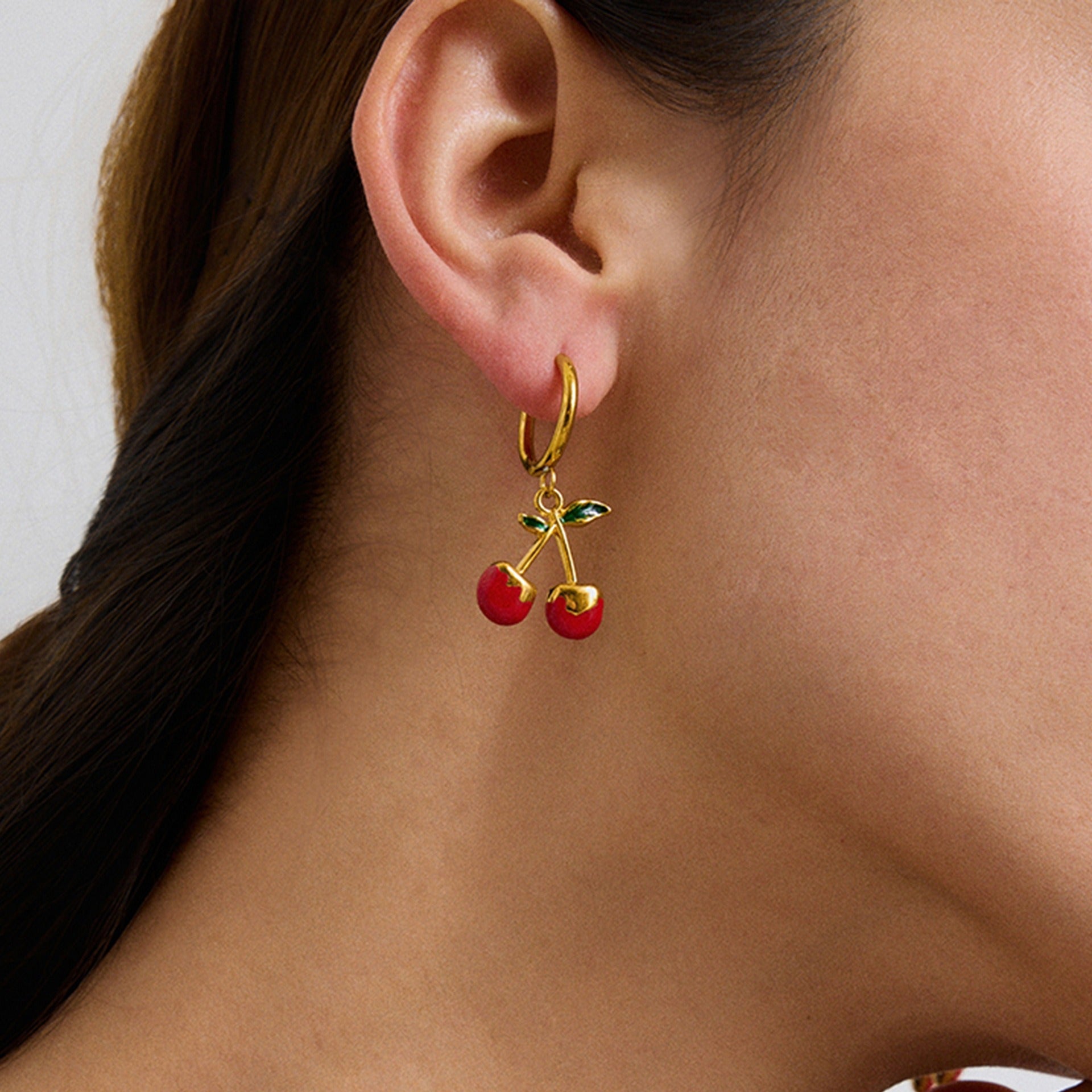 18K Gold Cherry Shaped Earrings with Exquisite and Unique Design