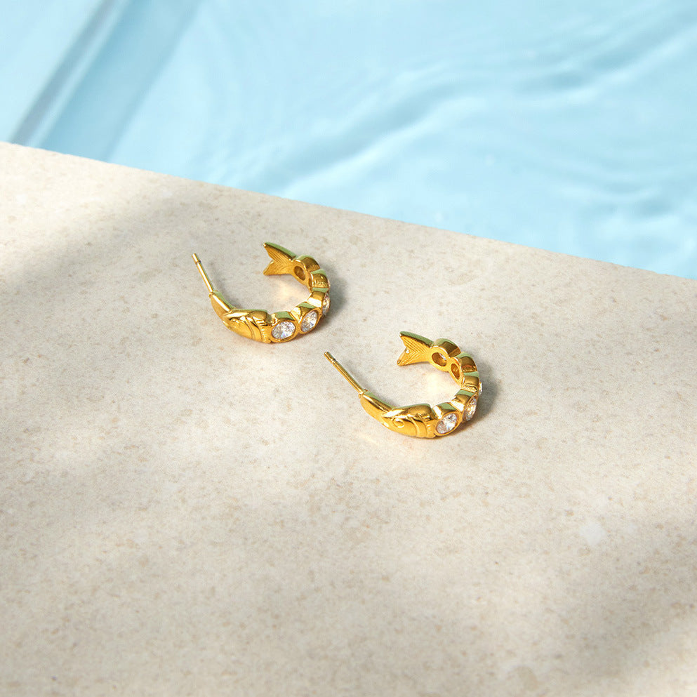 Zircon Fish C Hoop Earrings
