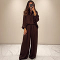 Women's V-Neck Lace-Up Bishop Sleeve Wide-Leg Pants Set