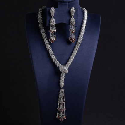 Serpentine Tassel Necklace with Diamonds and Zirconia