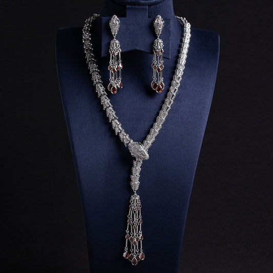 Serpentine Tassel Necklace with Diamonds and Zirconia