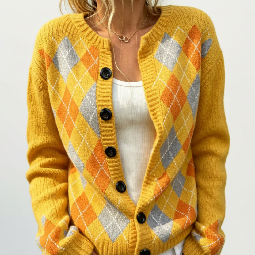 Women's Printed Round-Neck Long-Sleeve Cardigan Jacket