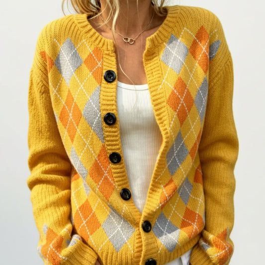 Women's Printed Round-Neck Long-Sleeve Cardigan Jacket