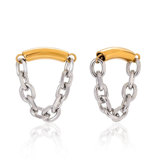 18K gold and S925 silver two-tone tassel ear cuff earring