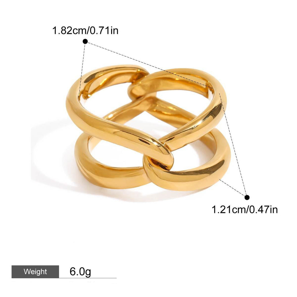 18K gold double-ring cross design simple and elegant ring