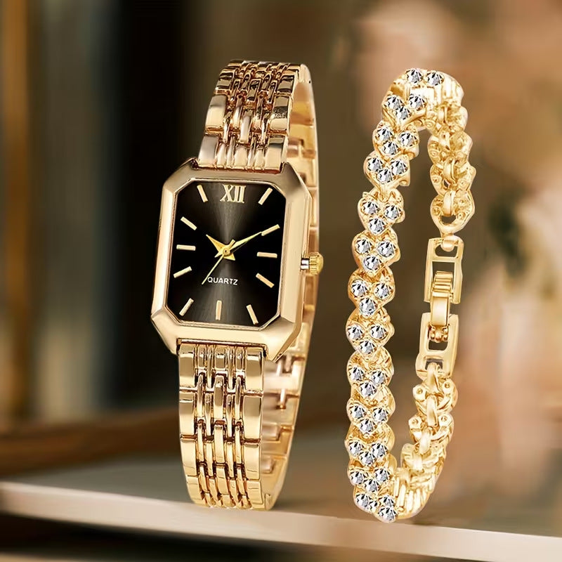 Womens Square-Shape Quartz Wristwatch Set