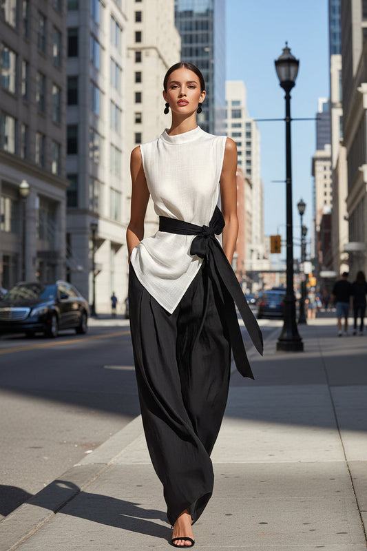 Women's Lace-Up Sleeveless Top & Wide-Leg Pants Set