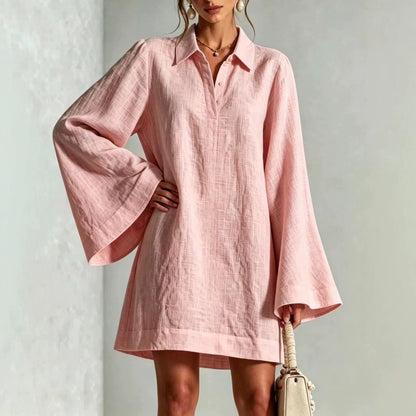 Women's Lapel Collar Flared Sleeve A-Line Midi Dress