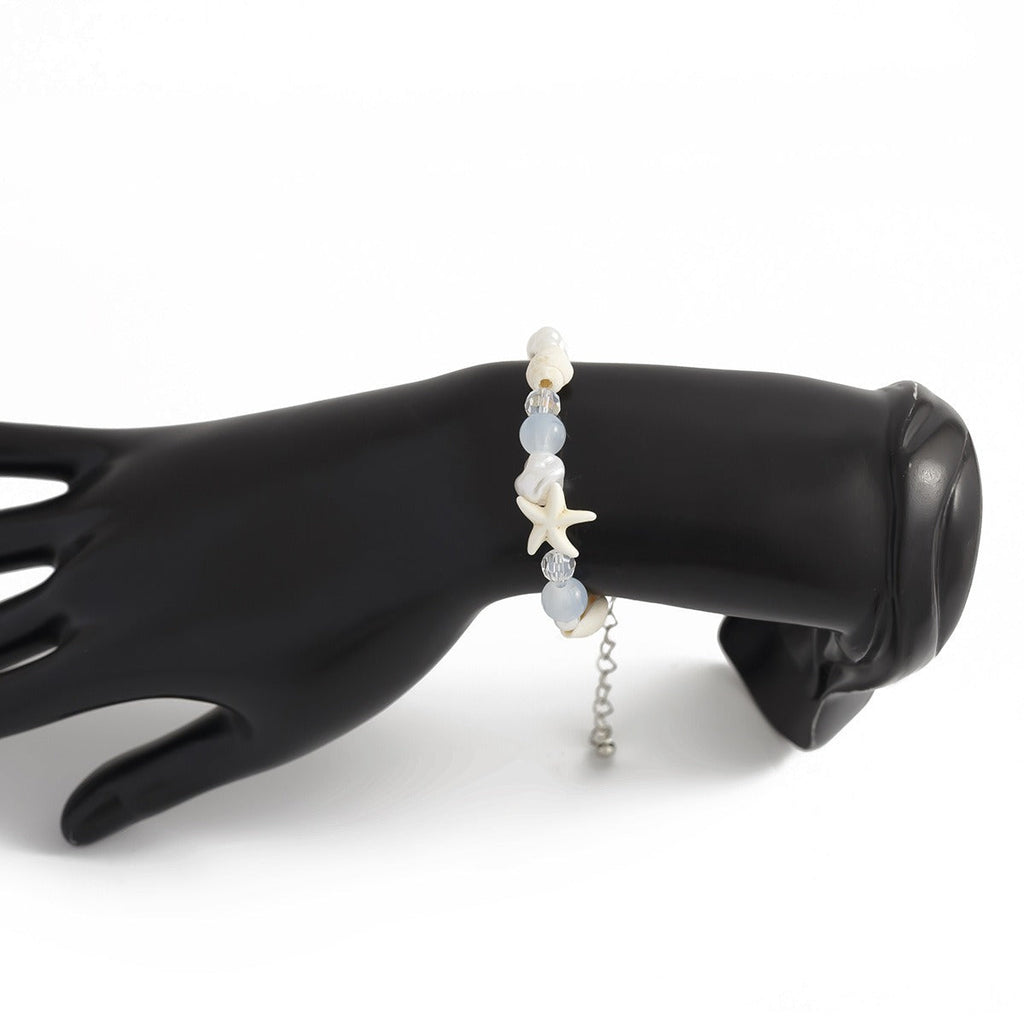 Ocean-style shell and starfish crystal beaded bracelet
