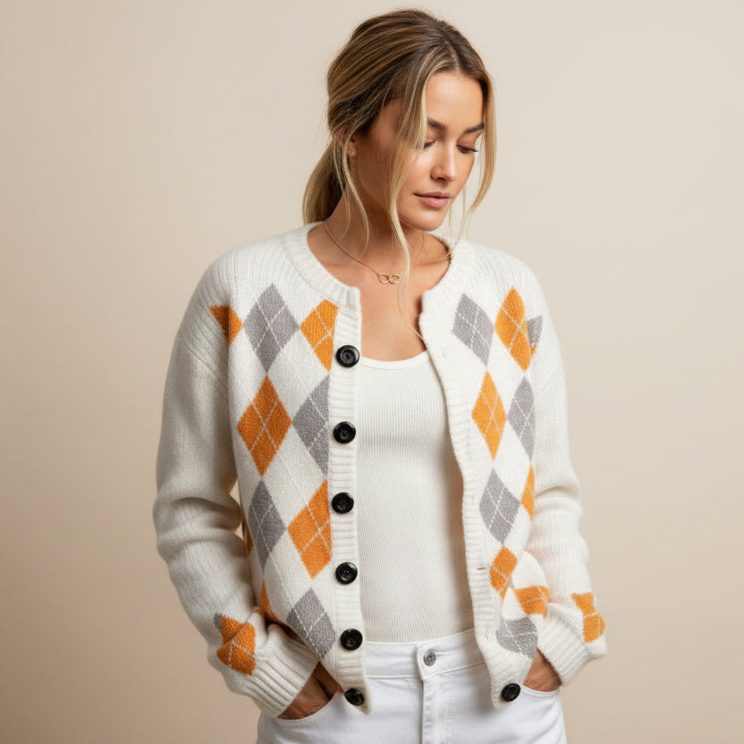 Women's Printed Round-Neck Long-Sleeve Cardigan Jacket