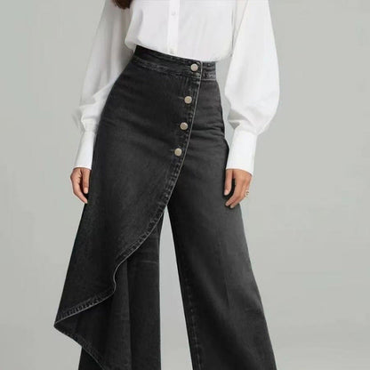 Women's Washed Denim Skort with Button Closure