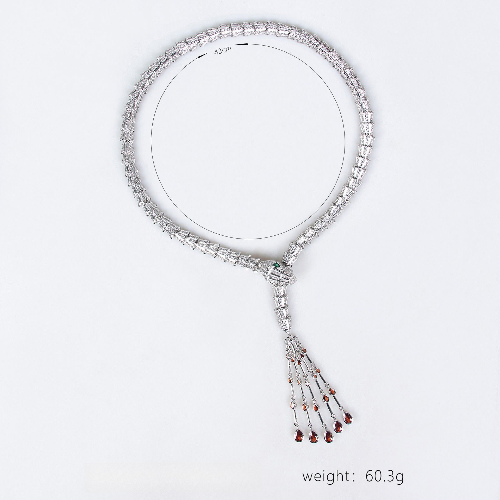 Serpentine Tassel Necklace with Diamonds and Zirconia