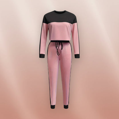Women's Korean-Style Hoodie & Pants Two-Piece Set – Casual Patchwork