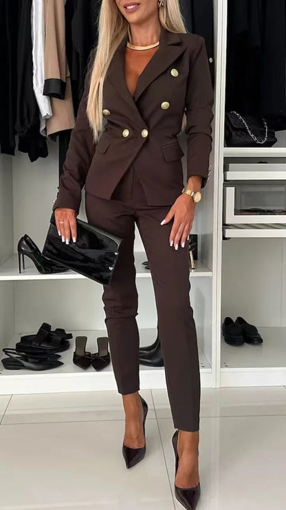 Lapel Button-Down Jacket & Slim-Fit Trousers Suit – 15 Colors XS–XXL