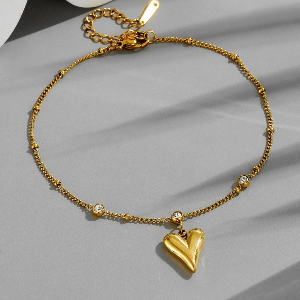 Zircon Heart Trendy Forest Style Peach Heart Anklet