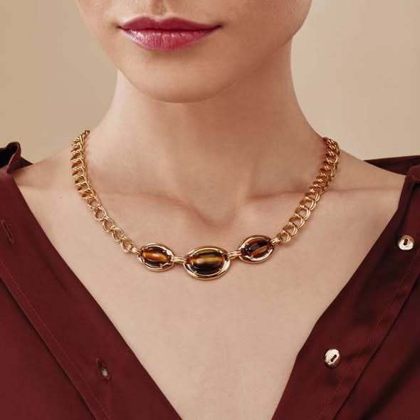 18K gold-plated titanium necklace with tiger's eye.
