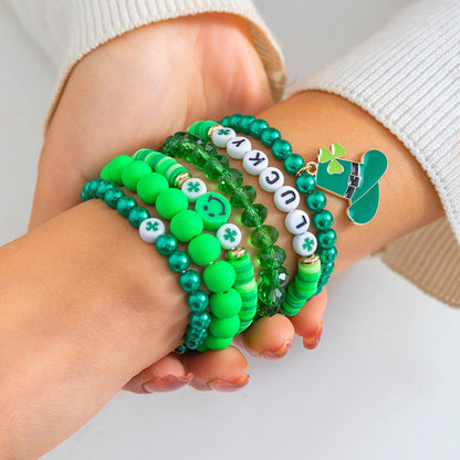 Leafy Clover Letter Bracelet Simple Green Beaded Bracelet