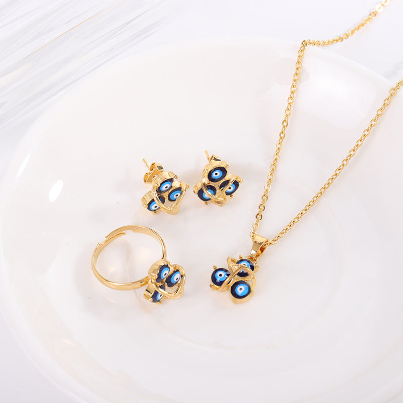 Evil Eye Necklace, Earrings and Ring Set