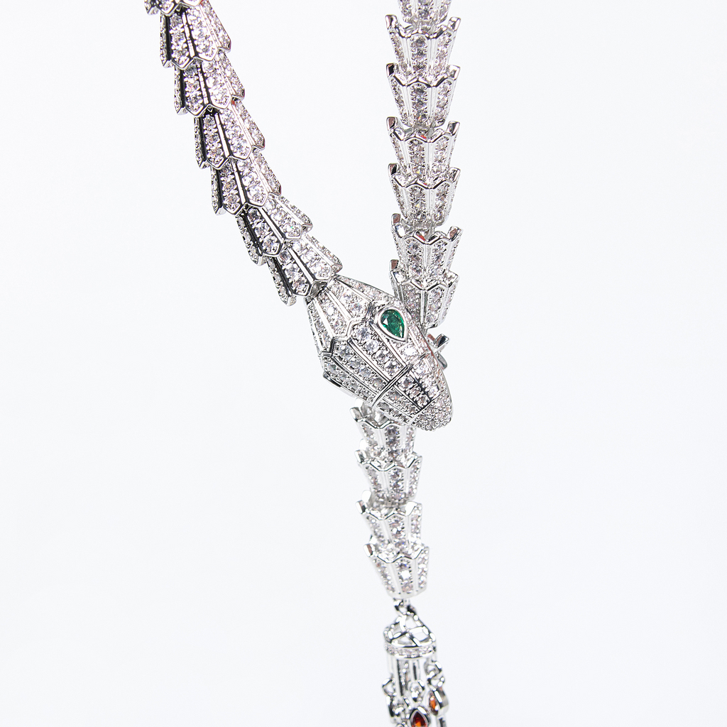 Serpentine Tassel Necklace with Diamonds and Zirconia