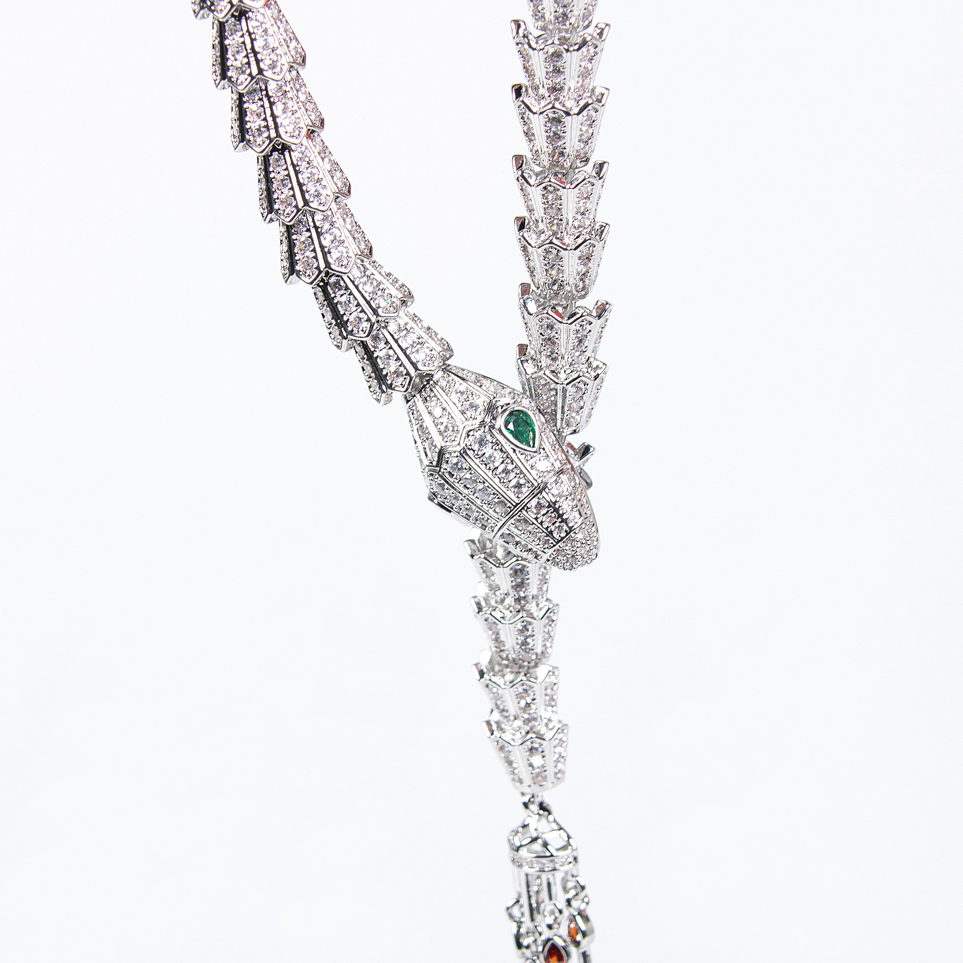 Serpentine Tassel Necklace with Diamonds and Zirconia
