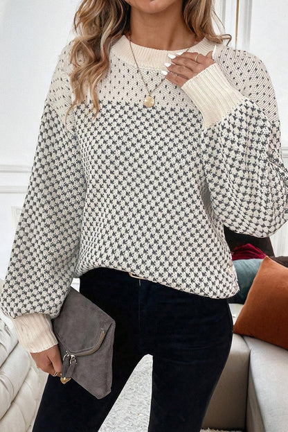 Black Colorblock Bishop Sleeve Knit Sweater
