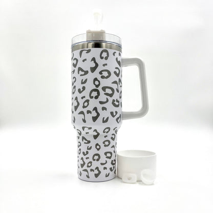 40oz Bundle Cheetah Leopard Laser Etched Stainless Tumbler with Rubber Bumper Straw cover and Spill Proof Stopper