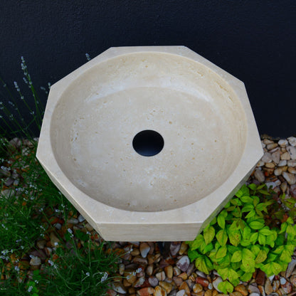 Handmade Turkish Travertine Octagon Bathroom Sink Hand Carved