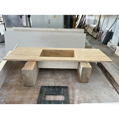 Travertine Beige Handcrafted Custom Bathroom Vanity Sink - Vein-Cut Natural Stone