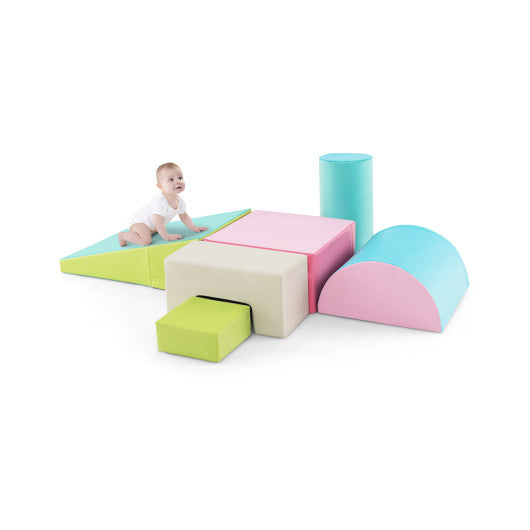 6 Pieces Foam Climbing Blocks Indoor Climb and Crawl Activity Playset with Rectangles-Green