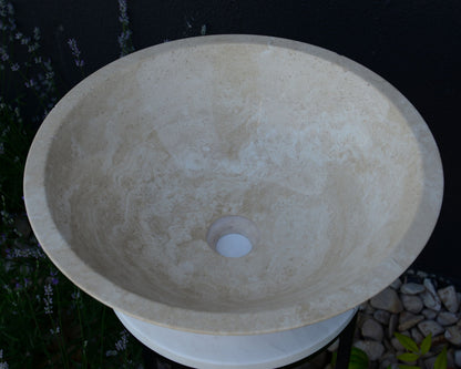 Handcrafted Light Beige Travertine Vessel Sink - Luxury Bathroom Vanity Countertop