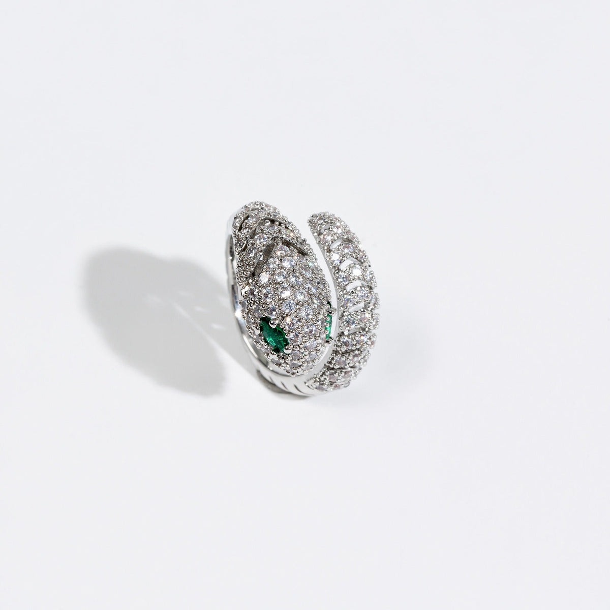 Snake-Shaped Adjustable Open Ring with Zircon Inlay