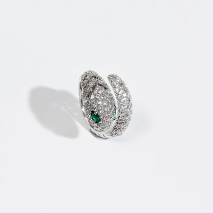 Snake-Shaped Adjustable Open Ring with Zircon Inlay